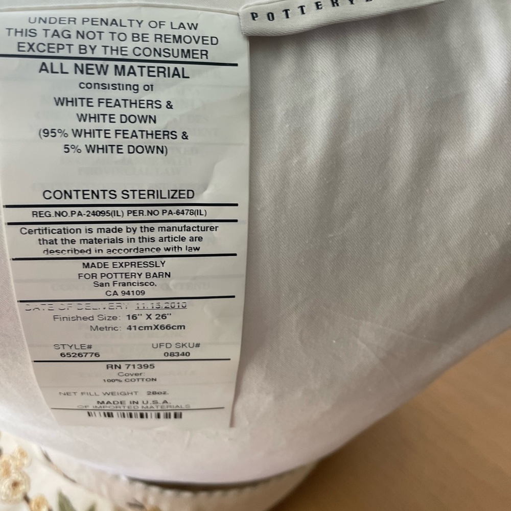 POTTERY BARN LINEN COTTON EMBROIDERED THROW PILLOW 16x26 - Picture 13 of 16